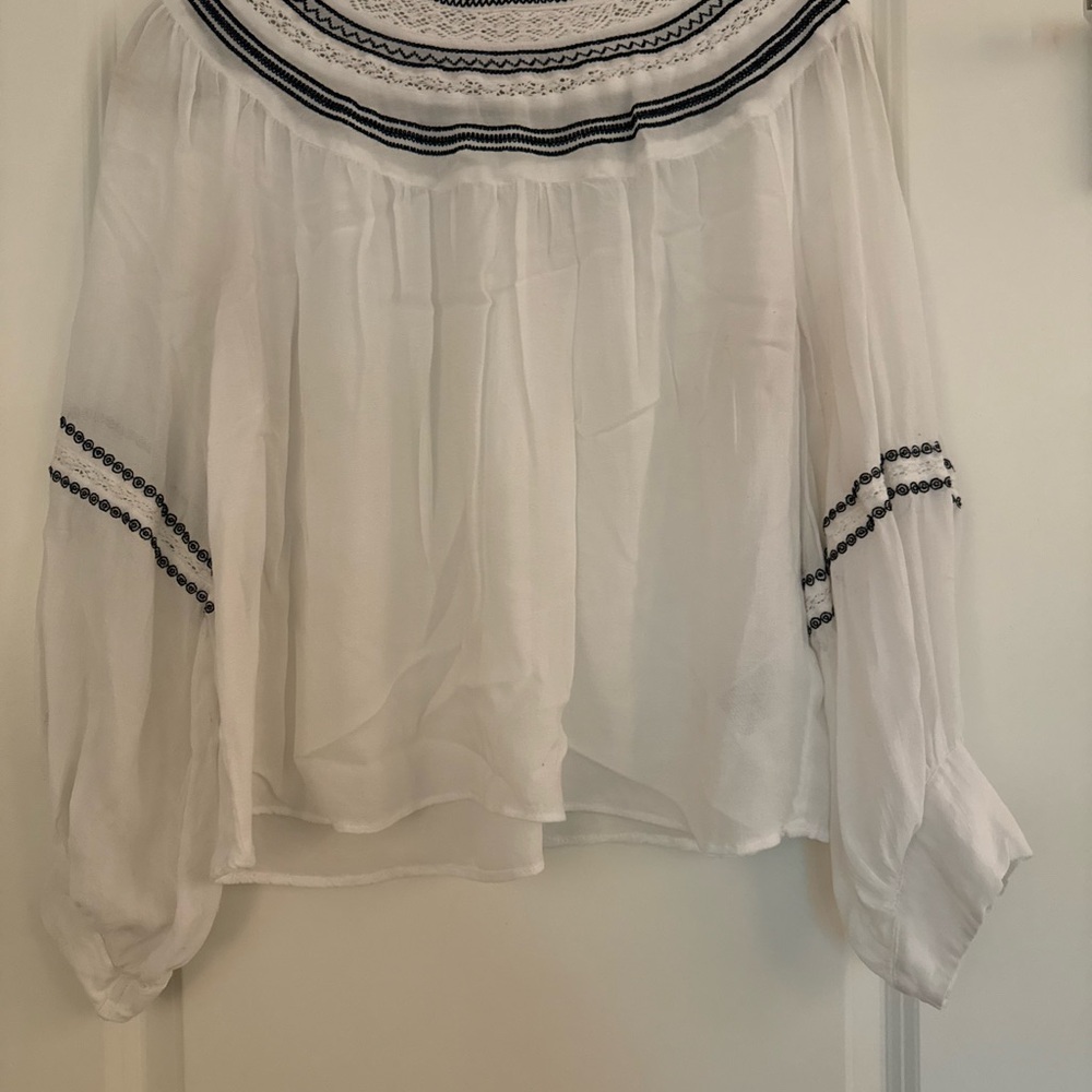 H&M White Blouse with Black Embroidery